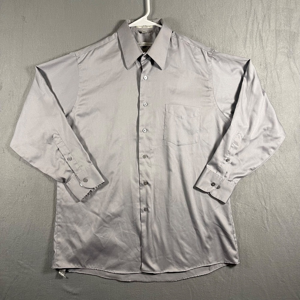 Geoffrey Beene Mens Dress Shirt 16.5 32/33 Gray Sateen Wrinkle Free Button Up